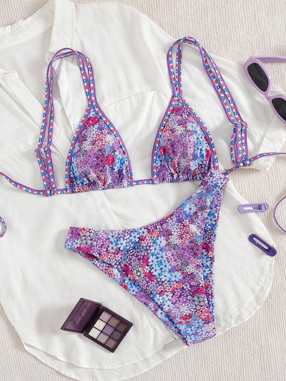 Ditsy Çiçekli Seksi Bağcıklı  Bikini