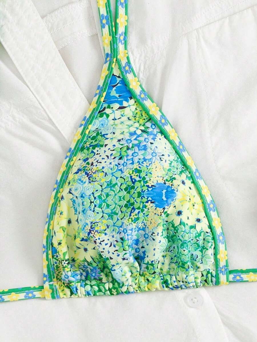 Ditsy Çiçekli Seksi Bağcıklı  Bikini