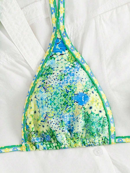 Ditsy Çiçekli Seksi Bağcıklı  Bikini