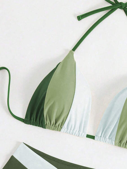 Swim Chiccia Kadın Yaz Yeni Çok Renkli Patchwork Halter Bağcıklı Bikini Takımı