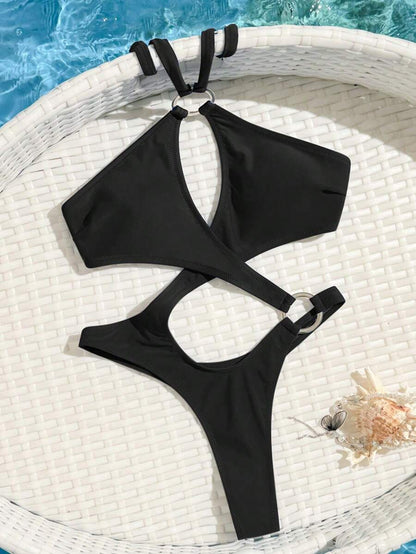 Siyah Asimetrik Dekolteli Mayo