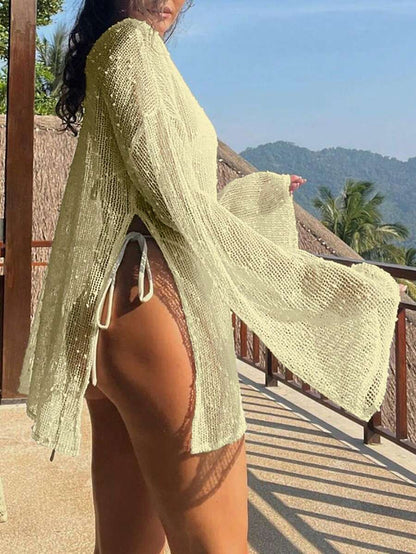 Transparan Zarif Uzun Kollu Beachwear Plaj Elbisesi