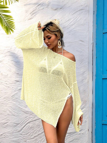 Transparan Zarif Uzun Kollu Beachwear Plaj Elbisesi