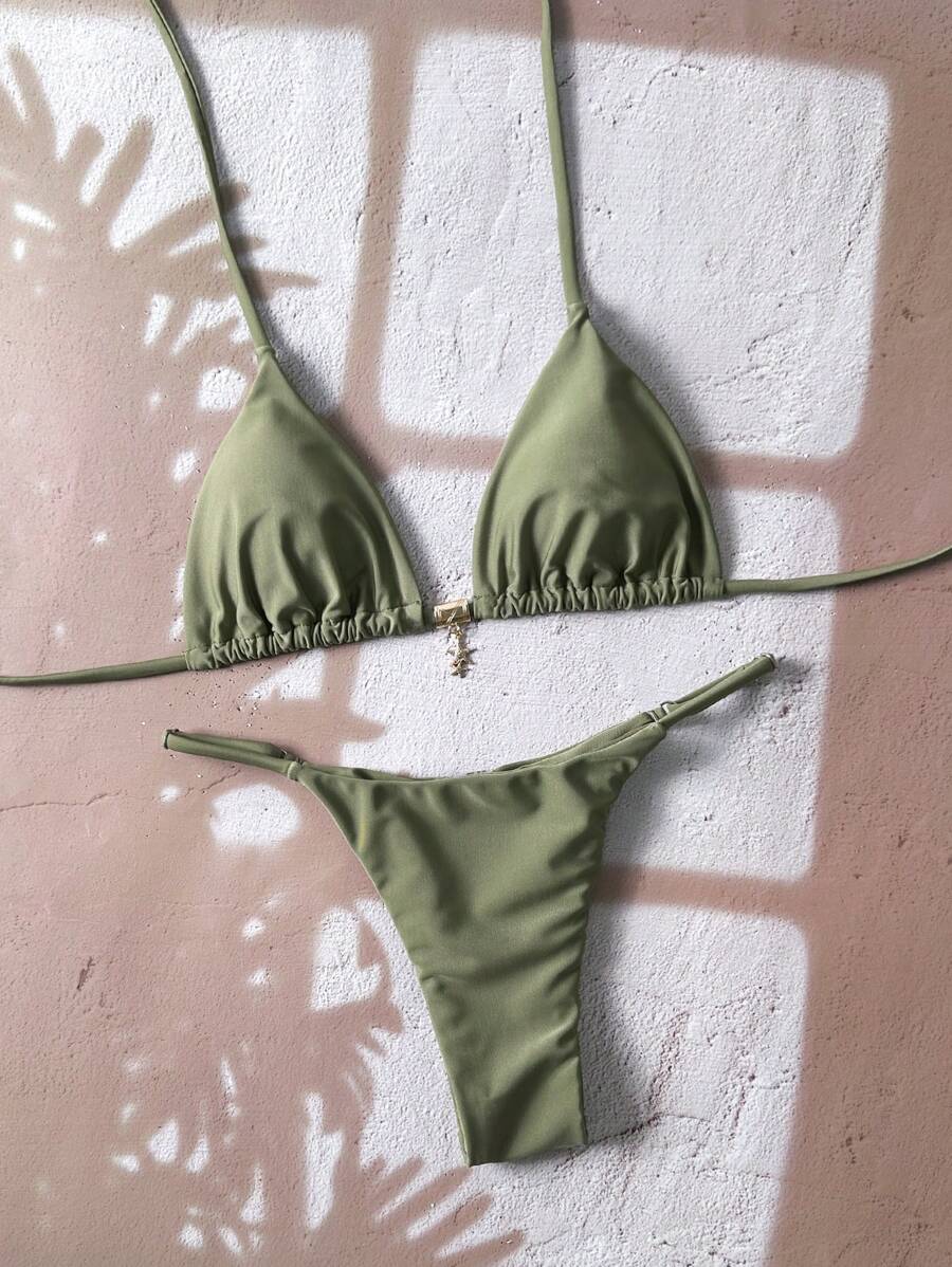 Swim Vcay  Askılı Bikini Seti Seksi Tanga Mayo