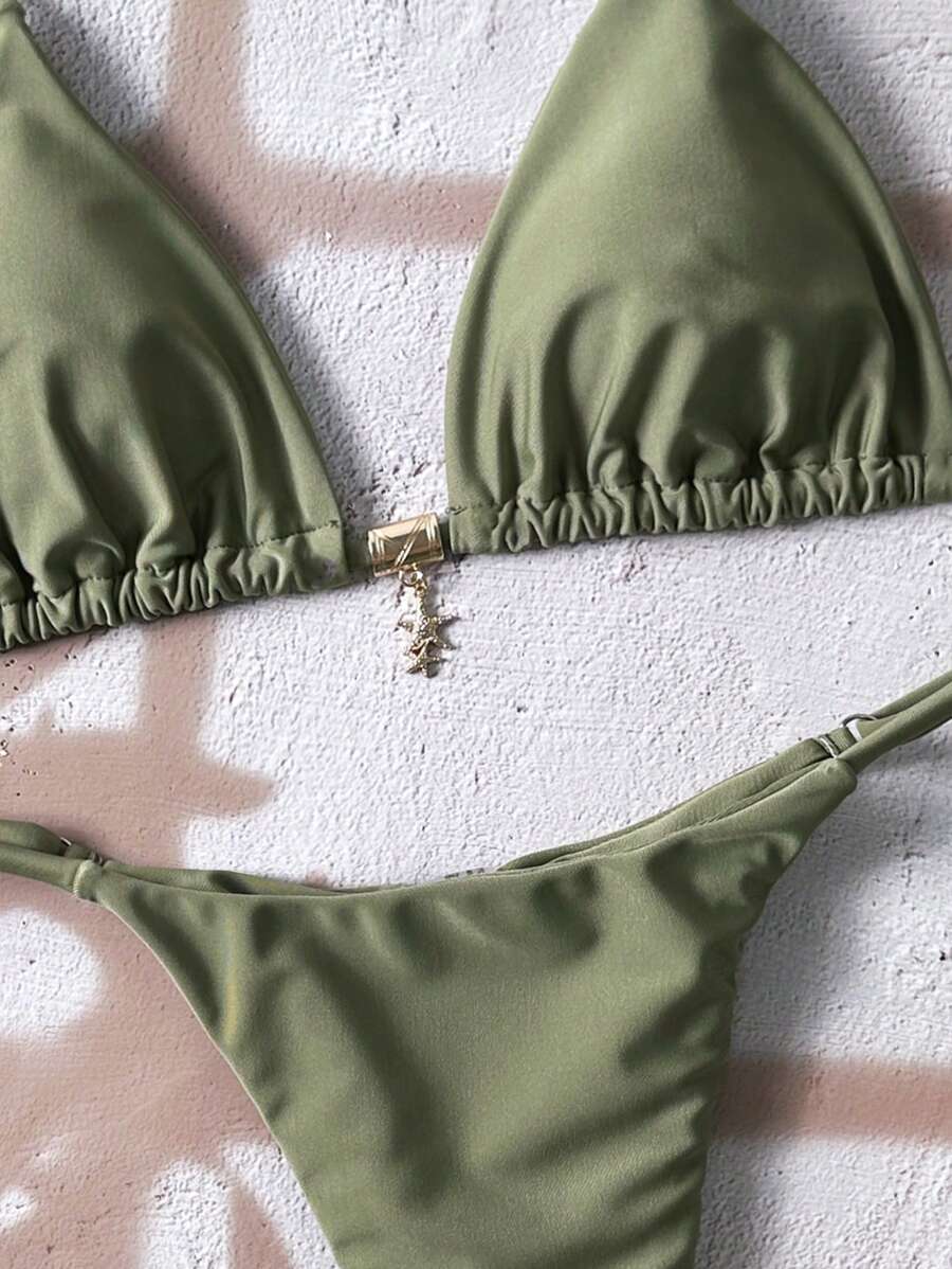 Swim Vcay  Askılı Bikini Seti Seksi Tanga Mayo