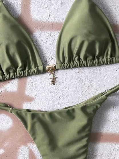 Swim Vcay  Askılı Bikini Seti Seksi Tanga Mayo