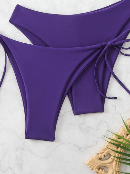 Plaj Düz Renk Halter Bağcıklı Üçgen Bikini Seti