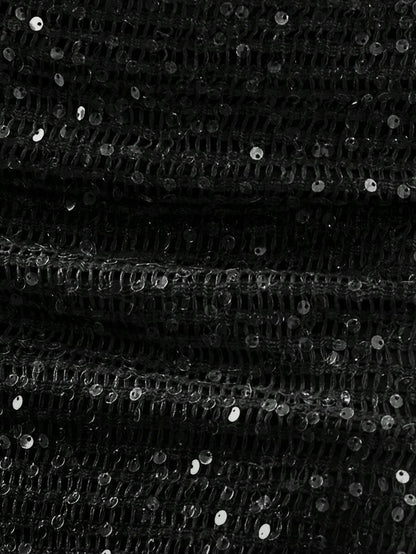 Musera Resort Halter Yaka  Boncuk Detaylı Payetli Örgü Üçgen Bikini