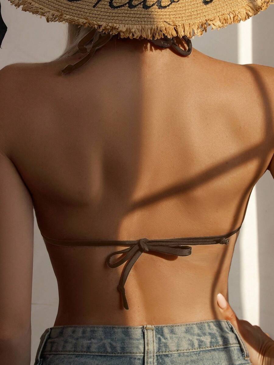 Swim Basics Seksi Düz Renk Askılı Bikini Üstü