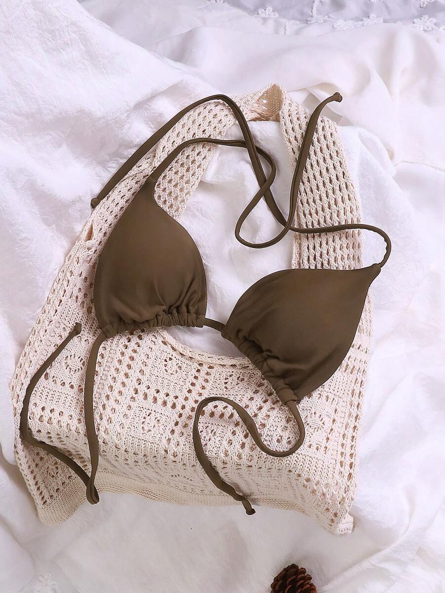 Swim Basics Seksi Düz Renk Askılı Bikini Üstü