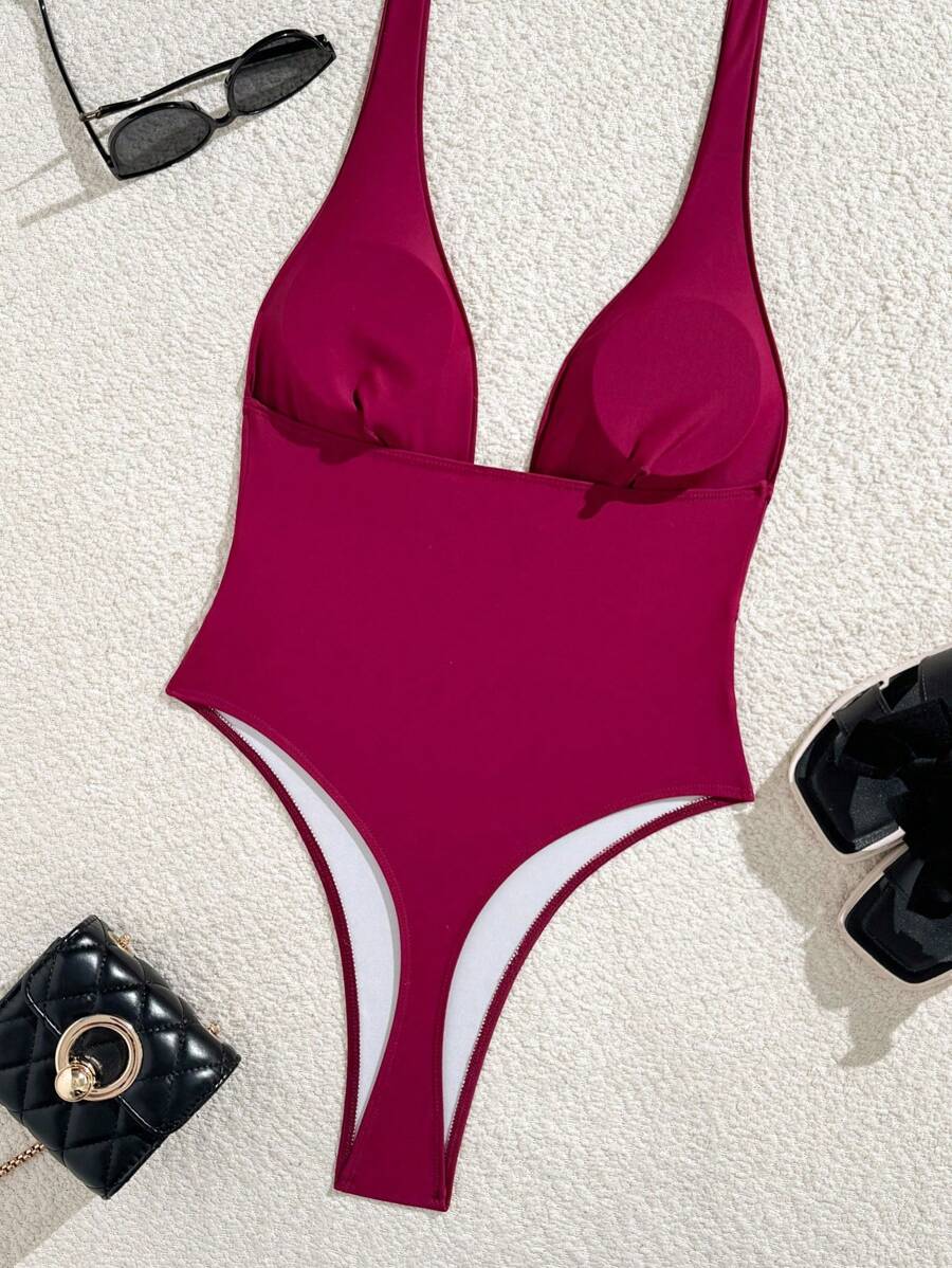 Swim Basics Springbreak Halter Yaka Yüksek Kesim Hollow Back Tek Parça Mayo