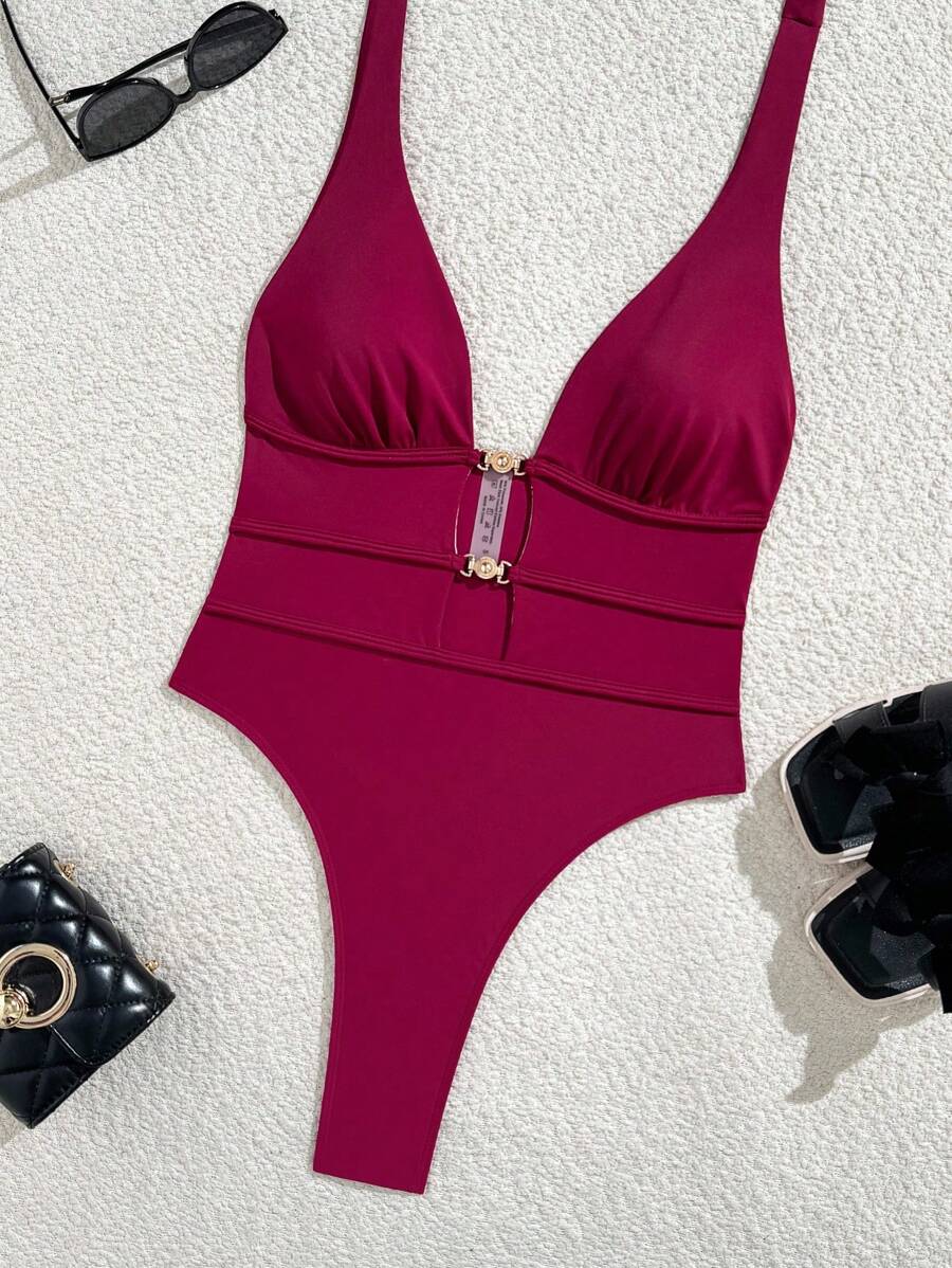 Swim Basics Springbreak Halter Yaka Yüksek Kesim Hollow Back Tek Parça Mayo