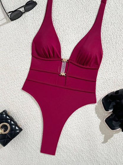 Swim Basics Springbreak Halter Yaka Yüksek Kesim Hollow Back Tek Parça Mayo