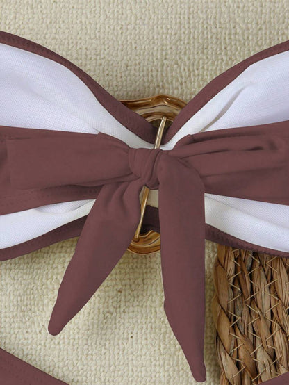 Polovedo Seksi Düz Renk Bandeau Bikini Seti