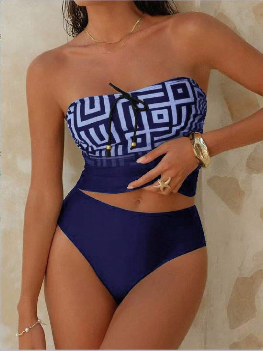 Athena Geo Strapless Bikini Seti – Yüksek Bel Plaj Takımı