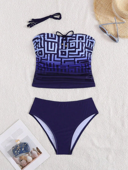 Athena Geo Strapless Bikini Seti – Yüksek Bel Plaj Takımı