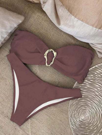Polovedo Seksi Düz Renk Bandeau Bikini Seti