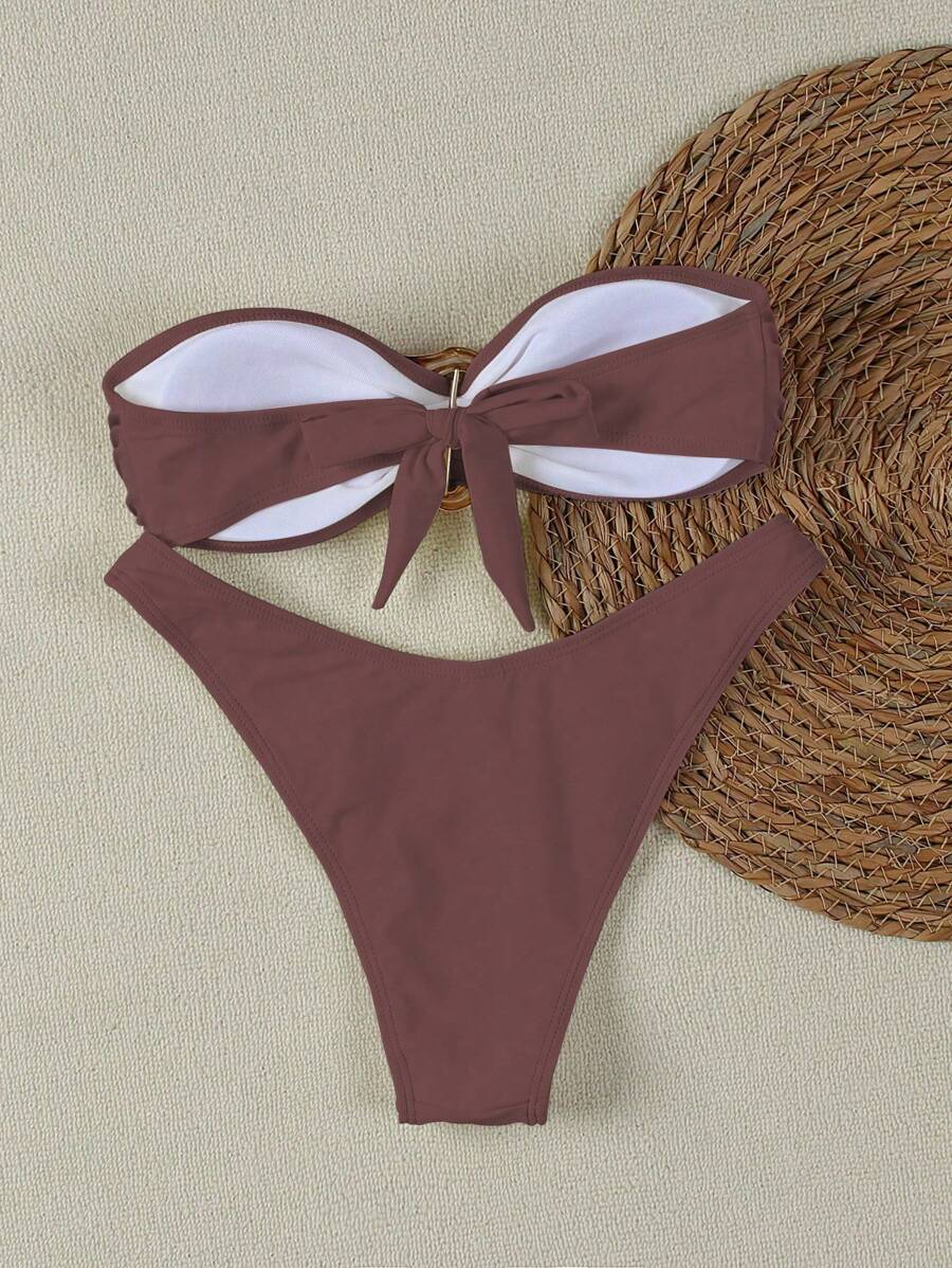 Polovedo Seksi Düz Renk Bandeau Bikini Seti