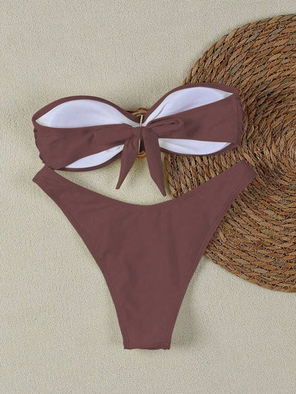 Polovedo Seksi Düz Renk Bandeau Bikini Seti