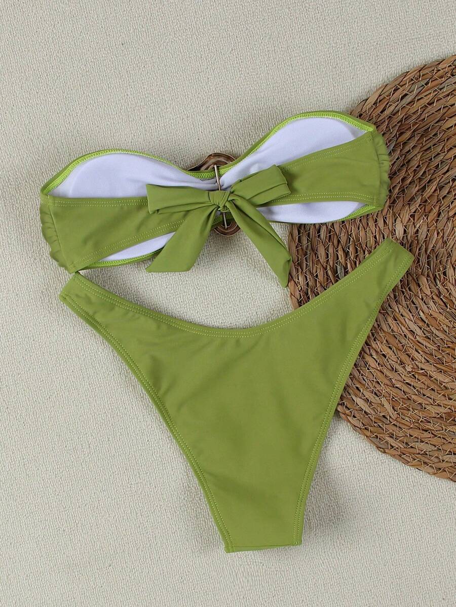 Polovedo Seksi Düz Renk Bandeau Bikini Seti