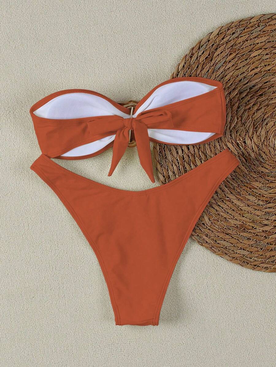 Polovedo Seksi Düz Renk Bandeau Bikini Seti