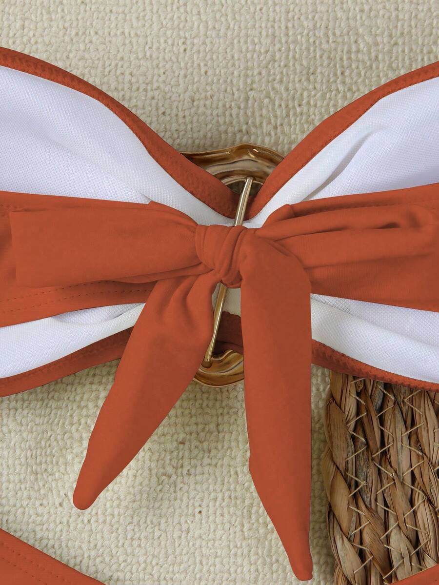 Polovedo Seksi Düz Renk Bandeau Bikini Seti