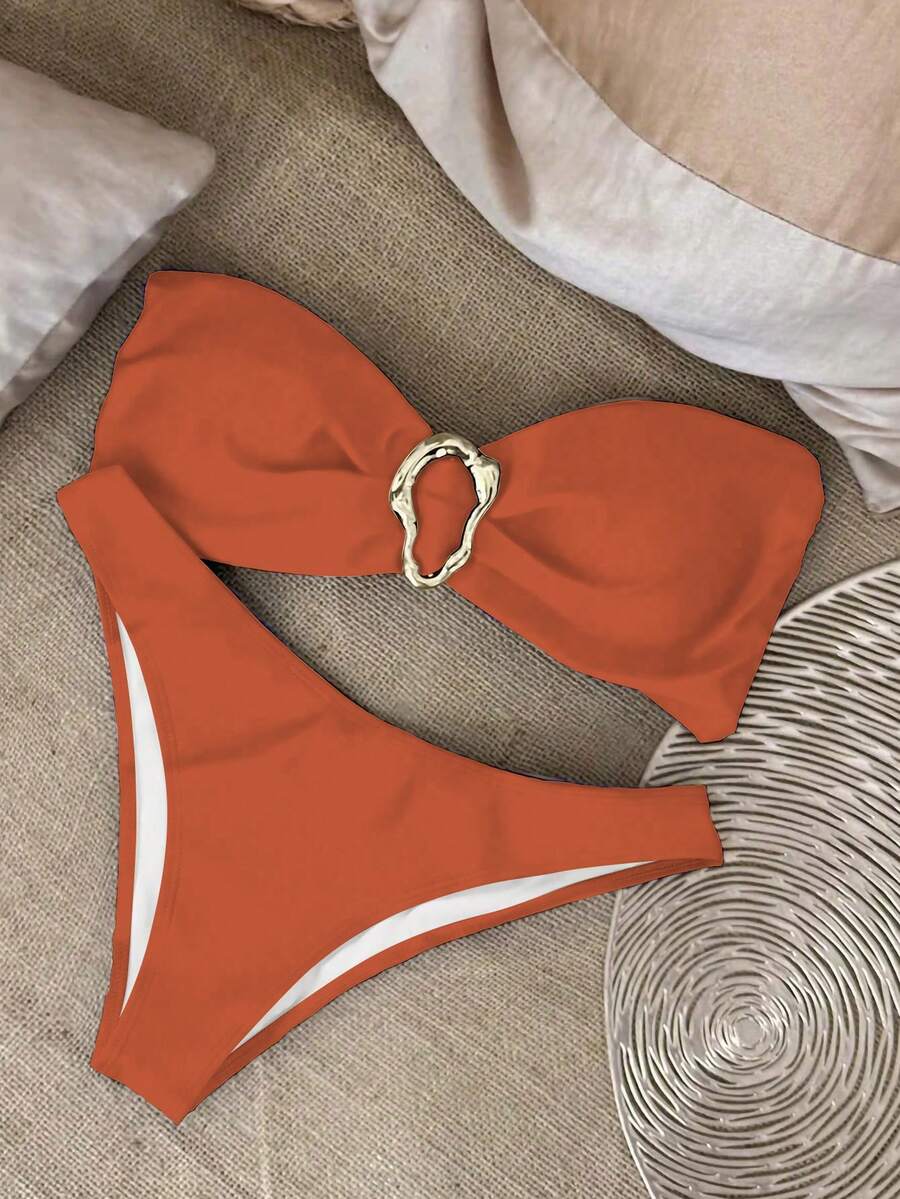 Polovedo Seksi Düz Renk Bandeau Bikini Seti
