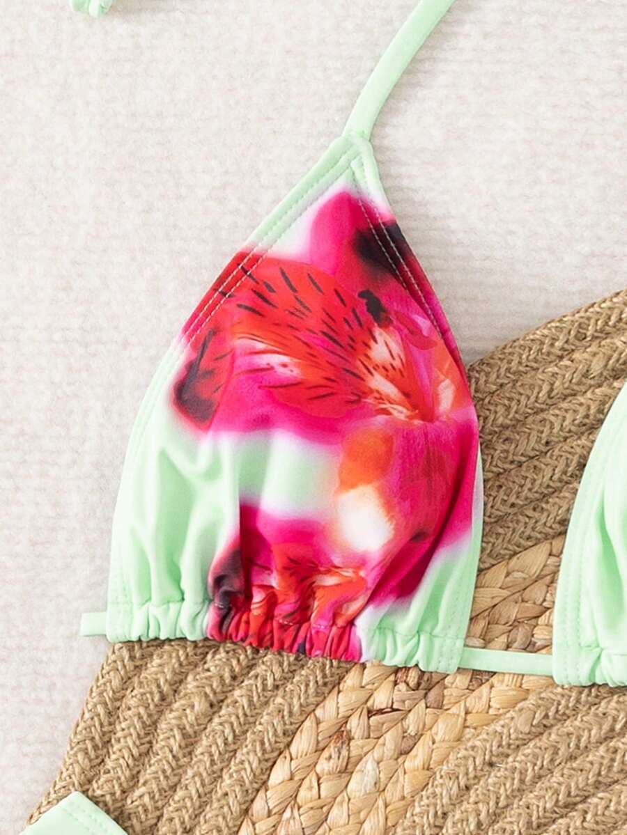 Çiçek Desenli Boho Tarzı Halter Bikini Seti