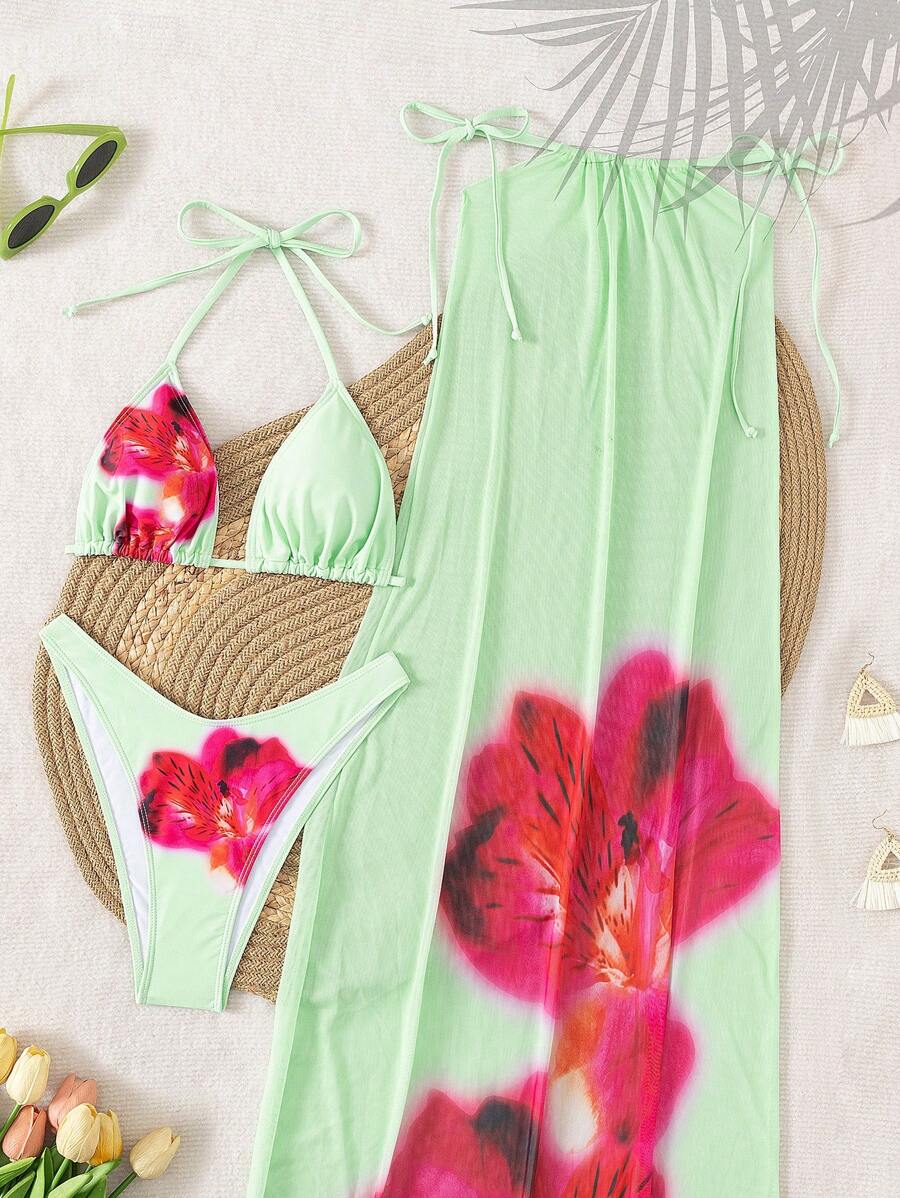 Çiçek Desenli Boho Tarzı Halter Bikini Seti
