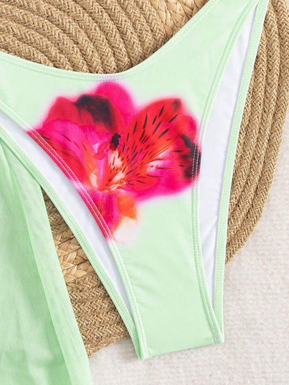 Çiçek Desenli Boho Tarzı Halter Bikini Seti
