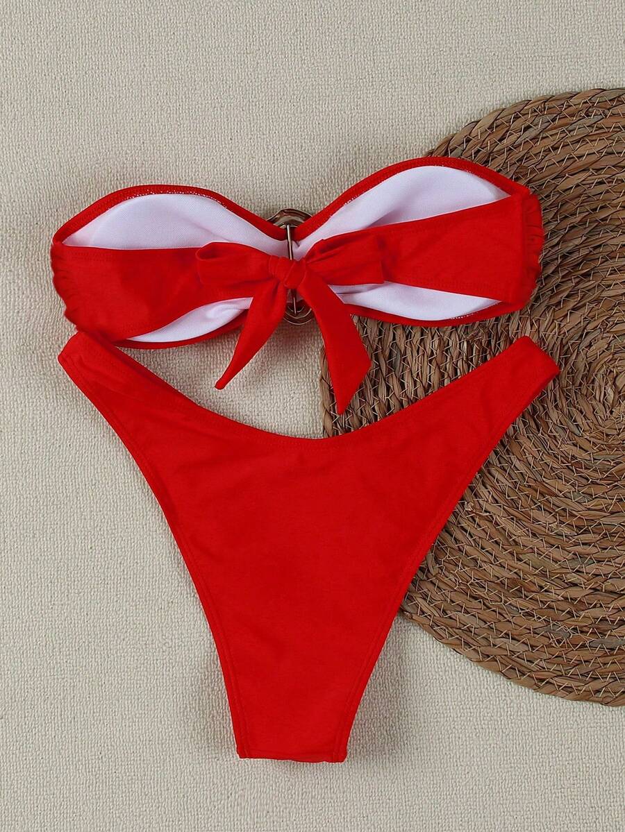 Polovedo Seksi Düz Renk Bandeau Bikini Seti