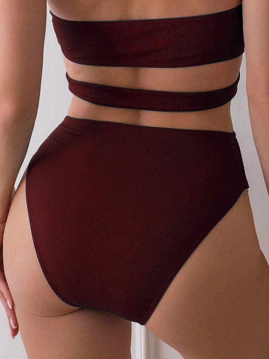 Derin V Yakalı Seksi Sırtı Açık Tek Parça Mayo Yaz Plaj Tatili