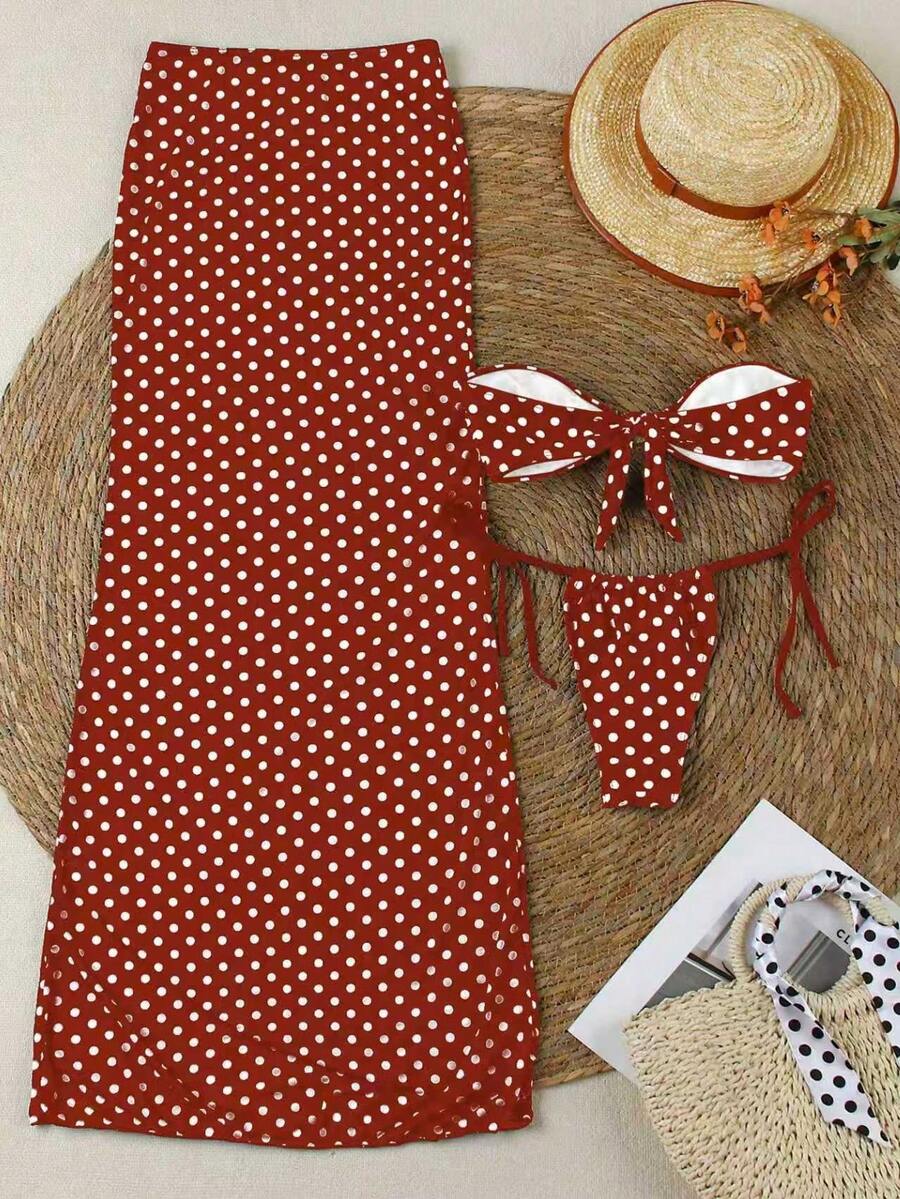 Polka Dot Sheer Maxi Pareo – Yırtmaçlı Plaj Cover-Up Etek