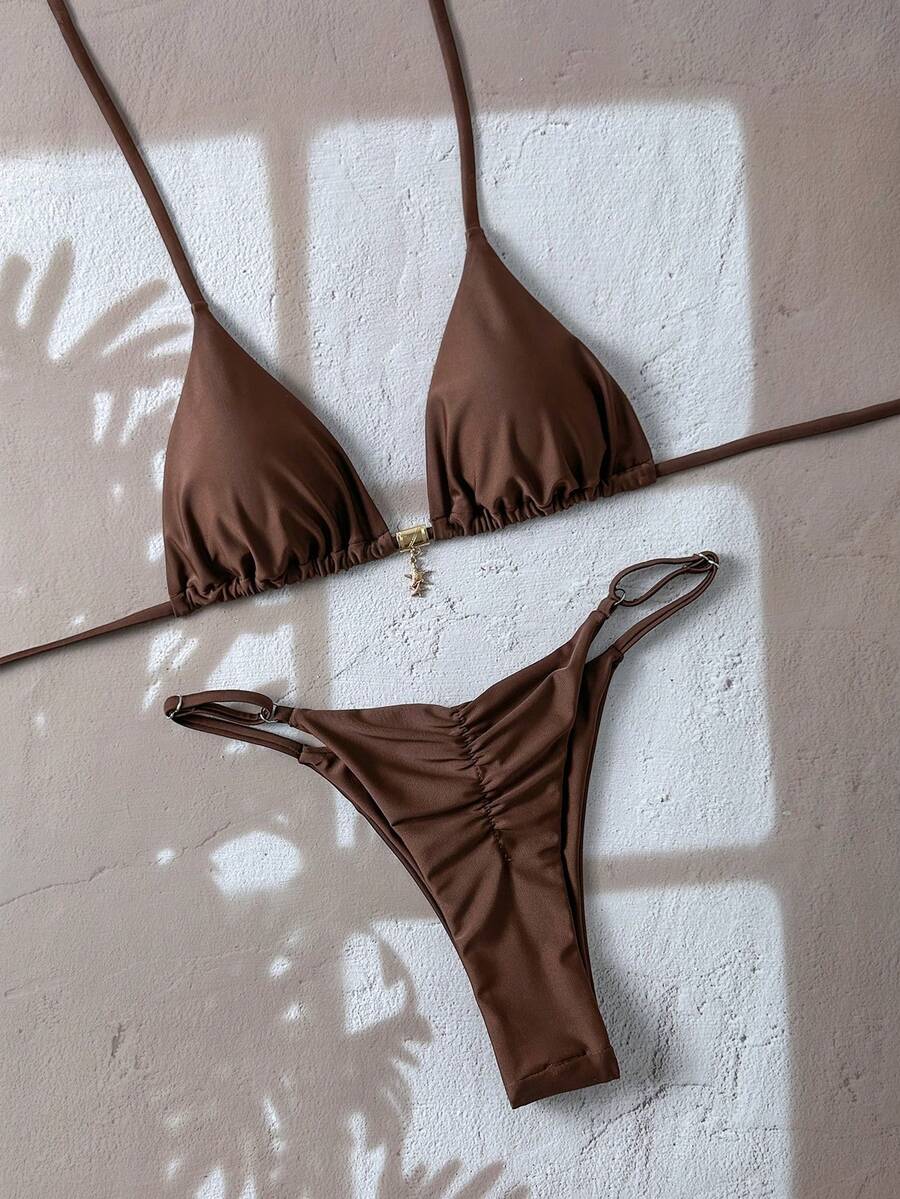 Swim Vcay  Askılı Bikini Seti Seksi Tanga Mayo