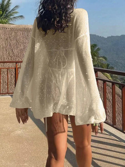 Transparan Zarif Uzun Kollu Beachwear Plaj Elbisesi