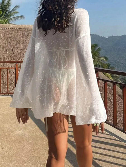 Transparan Zarif Uzun Kollu Beachwear Plaj Elbisesi