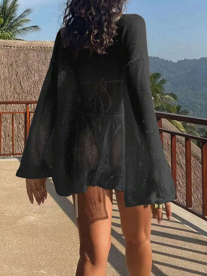 Transparan Zarif Uzun Kollu Beachwear Plaj Elbisesi