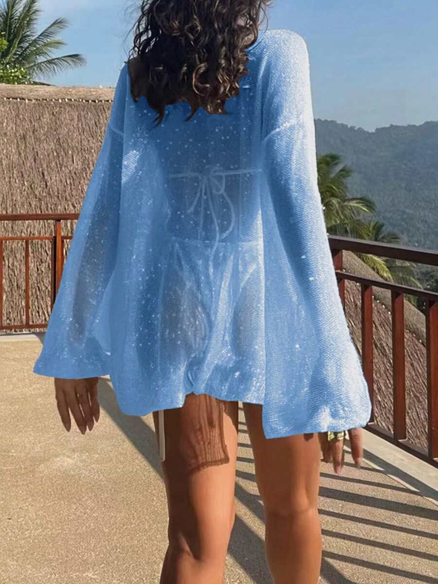 Transparan Zarif Uzun Kollu Beachwear Plaj Elbisesi