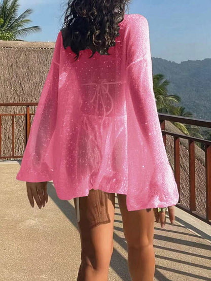 Transparan Zarif Uzun Kollu Beachwear Plaj Elbisesi