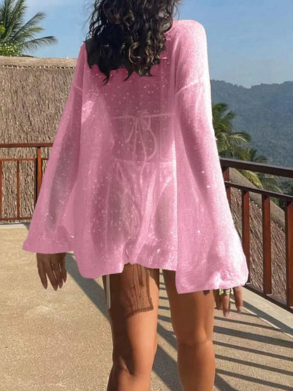 Transparan Zarif Uzun Kollu Beachwear Plaj Elbisesi