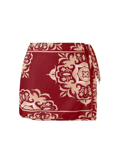 Swim Oasis Takım Etek ve File Pantolonlu Baskılı Mayo