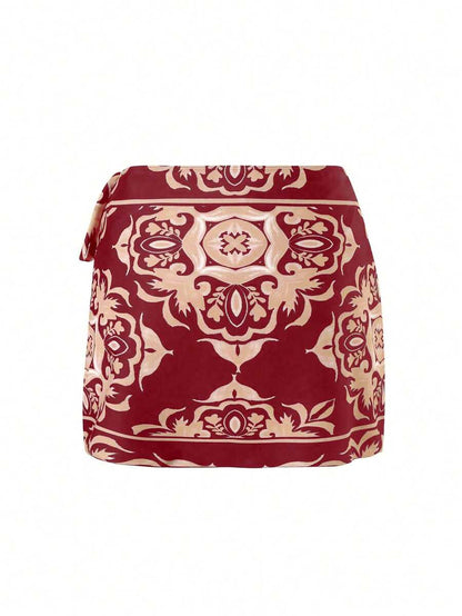 Swim Oasis Takım Etek ve File Pantolonlu Baskılı Mayo