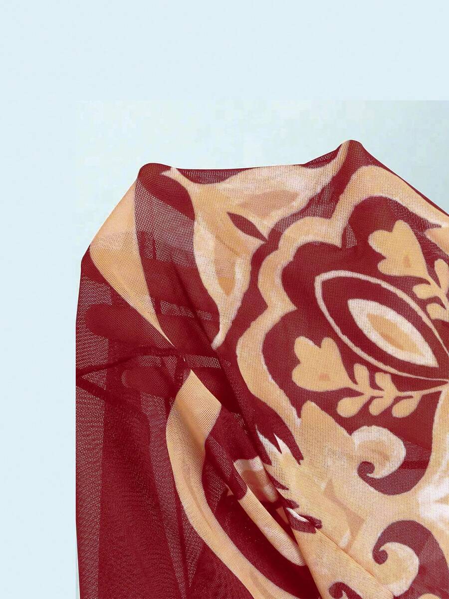 Swim Oasis Takım Etek ve File Pantolonlu Baskılı Mayo