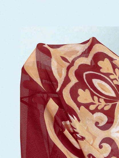 Swim Oasis Takım Etek ve File Pantolonlu Baskılı Mayo