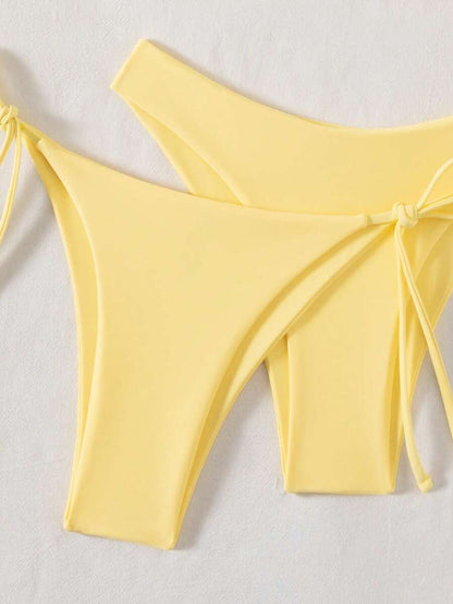 SHEIN Swim Kadın Yaz Plaj Düz Renk Halter Bağcıklı Seksi Bikini Mayo Takımı