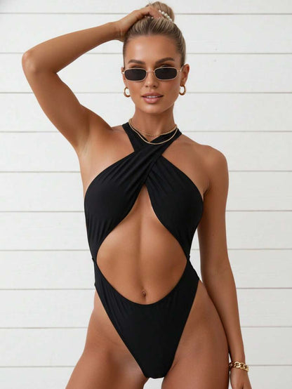 Sırtsız Çapraz Tek Parça Bikini Mayo