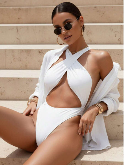 Sırtsız Çapraz Tek Parça Bikini Mayo