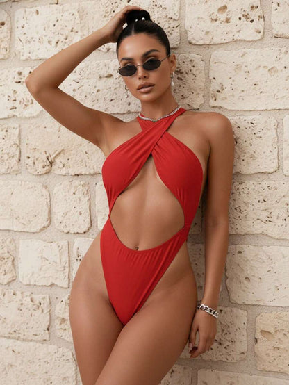 Sırtsız Çapraz Tek Parça Bikini Mayo