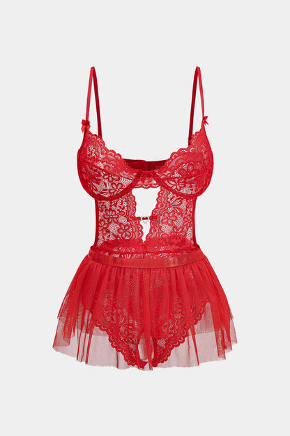 Dantel Cutout  Sırtı Açık İç Giyim Jartiyer Seti