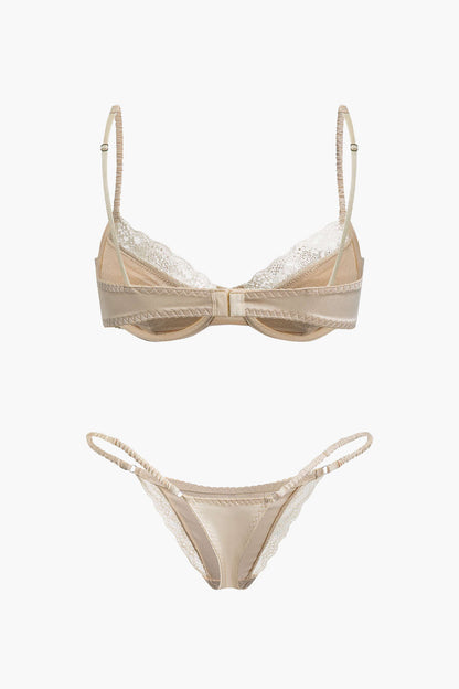 Saten Dantel İşlemeli Büstiyer İki Parçalı İç Giyim Takımı